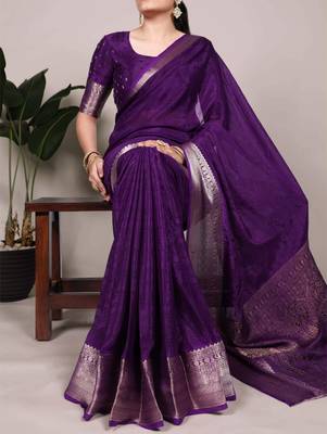 purple art silk zari woven saree 3