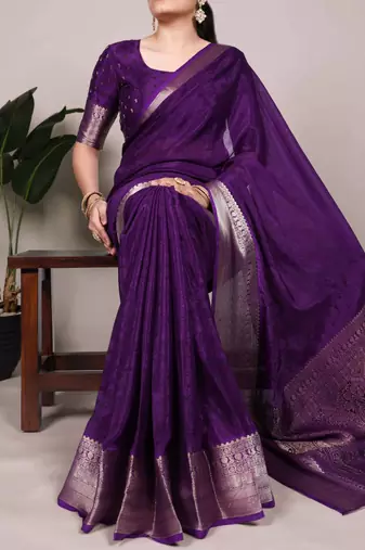 purple art silk zari woven saree
