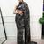 black satin  printed  saree with geometric print