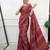 maroon satin  printed  saree with geometric print