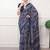 navy blue satin  printed  saree with geometric print