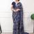 navy blue satin  printed  saree with geometric print