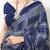 navy blue satin  printed  saree with geometric print