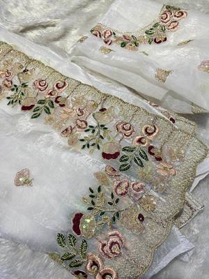 White organza embroidered saree with thread work 4