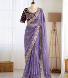 Lavender organza embroidered saree with sequins work
