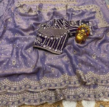 Lavender organza embroidered saree with sequins work 2