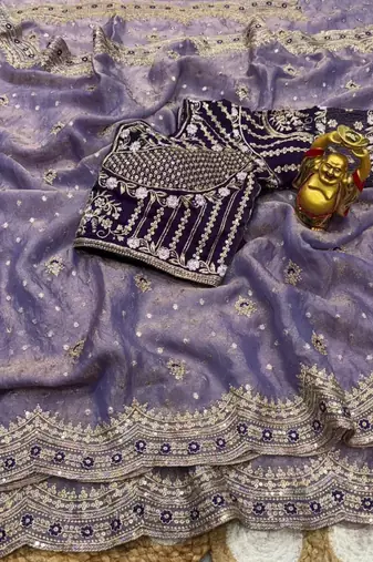 Lavender organza embroidered saree with sequins work