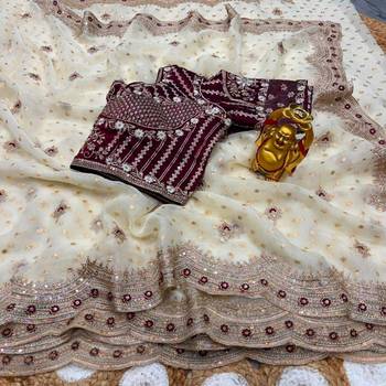 Off white organza embroidered saree with sequins work 2