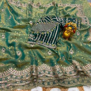 Green organza embroidered saree with sequins work 2
