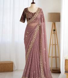Mauve organza embroidered saree with sequins work