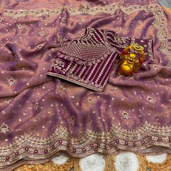 Mauve organza embroidered saree with sequins work 2