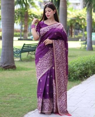 Purple art silk woven saree with zari work 2