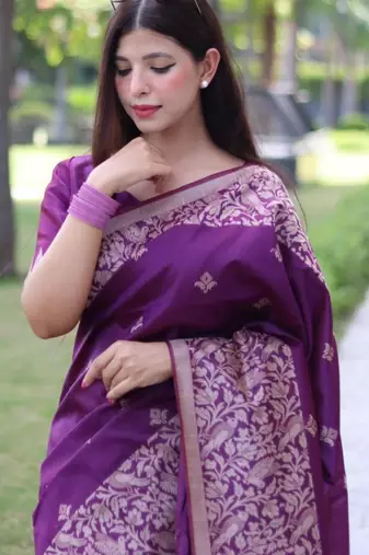 Purple art silk woven saree with zari work