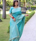 Sky blue art silk woven saree with zari work