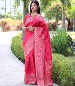 Rani pink art silk woven saree with zari work