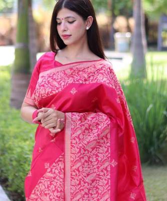 Rani pink art silk woven saree with zari work 2