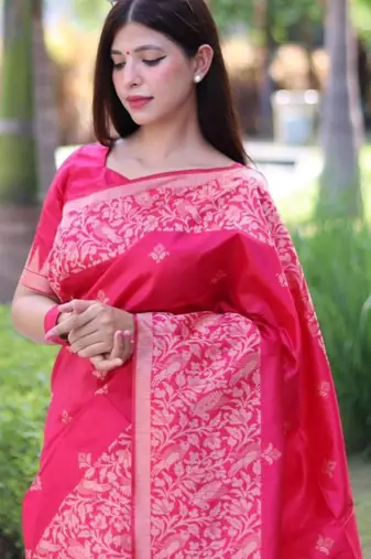 Rani pink art silk woven saree with zari work