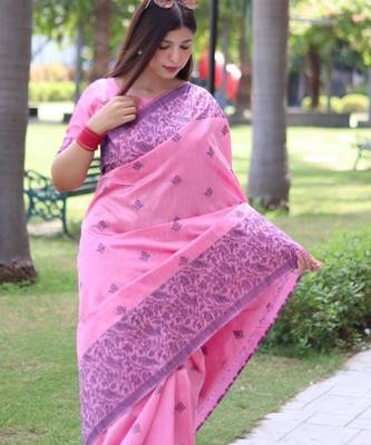 Pink art silk woven saree with zari work 2
