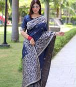 Teal art silk woven saree with zari work
