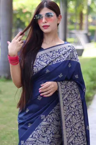 Teal art silk woven saree with zari work