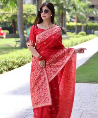 Red art silk woven  with zari work 1