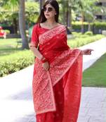 Red art silk woven  with zari work