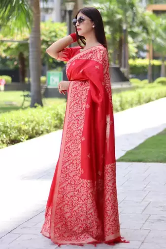 Red art silk woven  with zari work