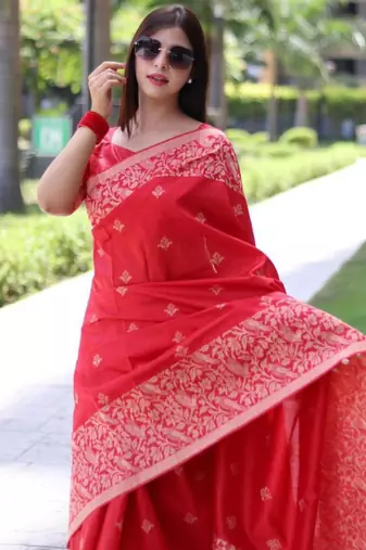 Red art silk woven  with zari work
