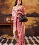 red art silk printed saree with floral print