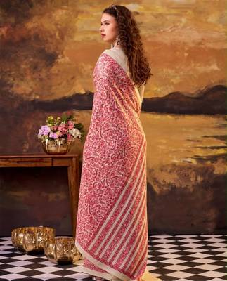 red art silk printed saree with floral print 2