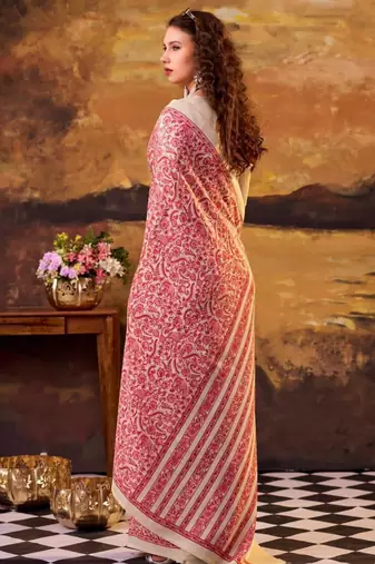 red art silk printed saree with floral print