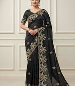 Black silk blend embroidered saree with sequins work