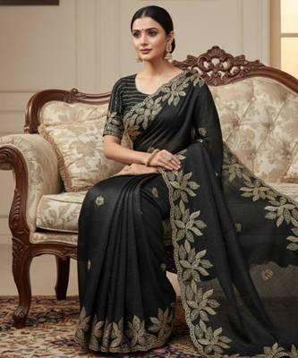 Black silk blend embroidered saree with sequins work 2