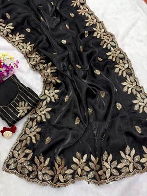 Black silk blend embroidered saree with sequins work 3