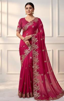 Rani pink silk blend embroidered saree with sequins work 1