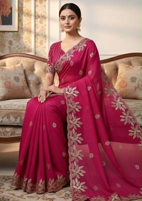 Rani pink silk blend embroidered saree with sequins work 2