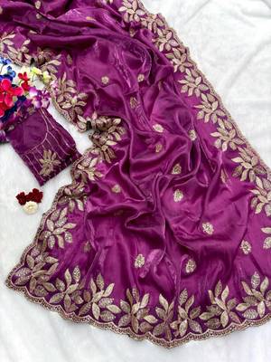 Wine silk blend embroidered saree with sequins work 2