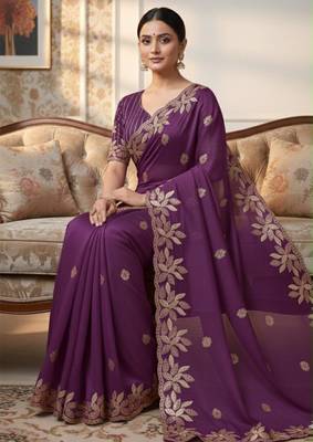 Wine silk blend embroidered saree with sequins work 3