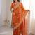 Orange silk blend embroidered saree with thread work