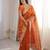 Orange silk blend embroidered saree with thread work