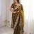 Mehendi silk blend embroidered saree with thread work
