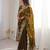 Mehendi silk blend embroidered saree with thread work