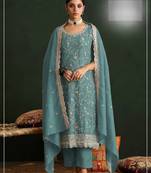 Aqua blue vichitra silk blend salwar suit set with dupatta
