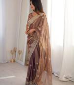 Mauve silk blend embroidered saree with thread work