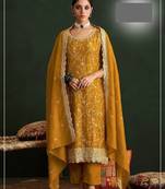 Yellow vichitra silk blend salwar suit set with dupatta