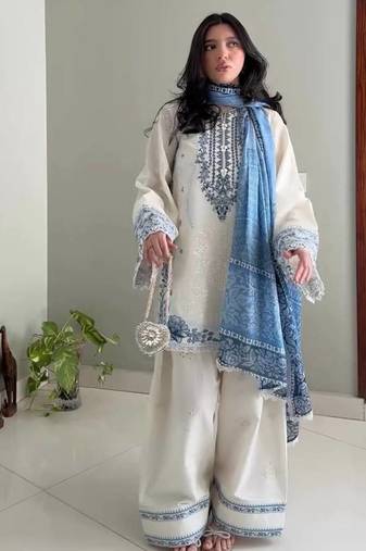White Color Embroidery Work Rayon Salwar Suit