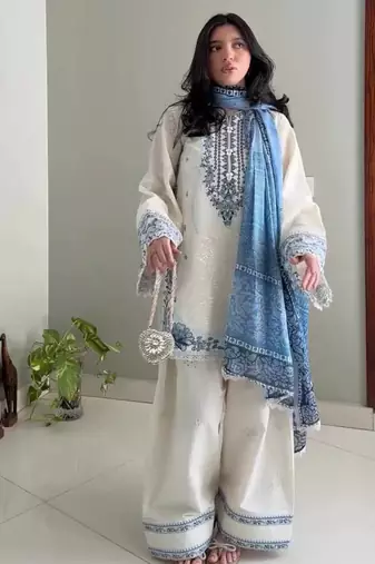 White Color Embroidery Work Rayon Salwar Suit