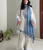 White Color Embroidery Work Rayon Salwar Suit