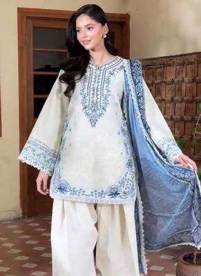 White Color Embroidery Work Rayon Salwar Suit 2