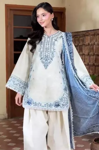 White Color Embroidery Work Rayon Salwar Suit